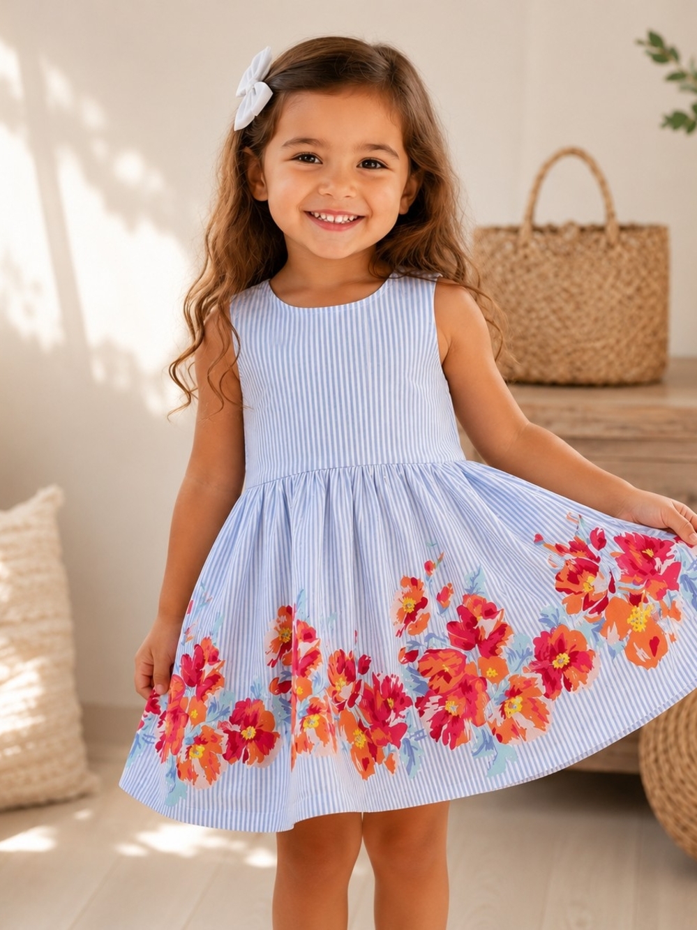 Girls GAP Kids Blue Striped Floral Dress Size M 8-9 Sleeveless Sundress #2150